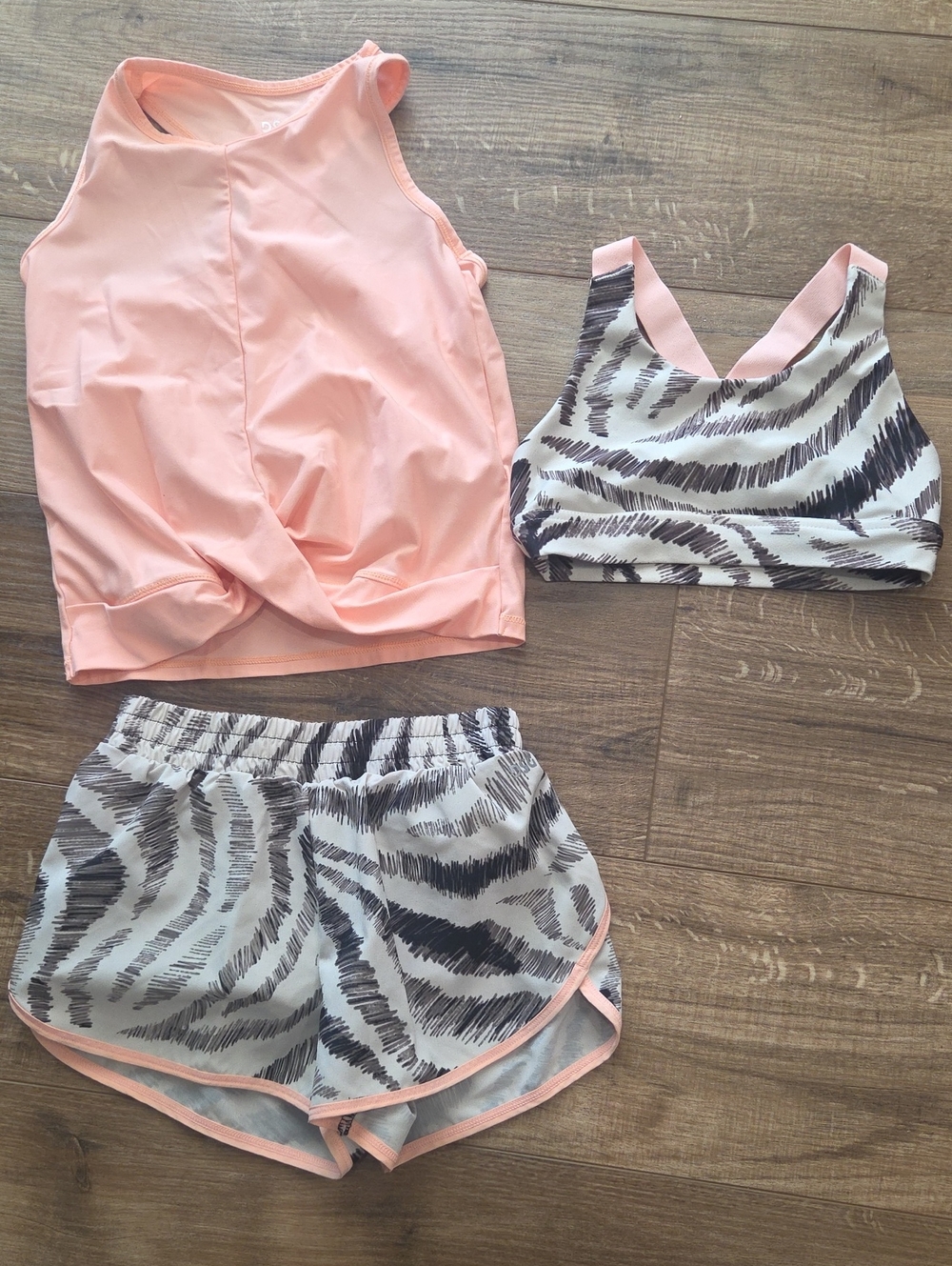 DSG Pink Tank, Zebra-Print Sports Bra & Shorts Set